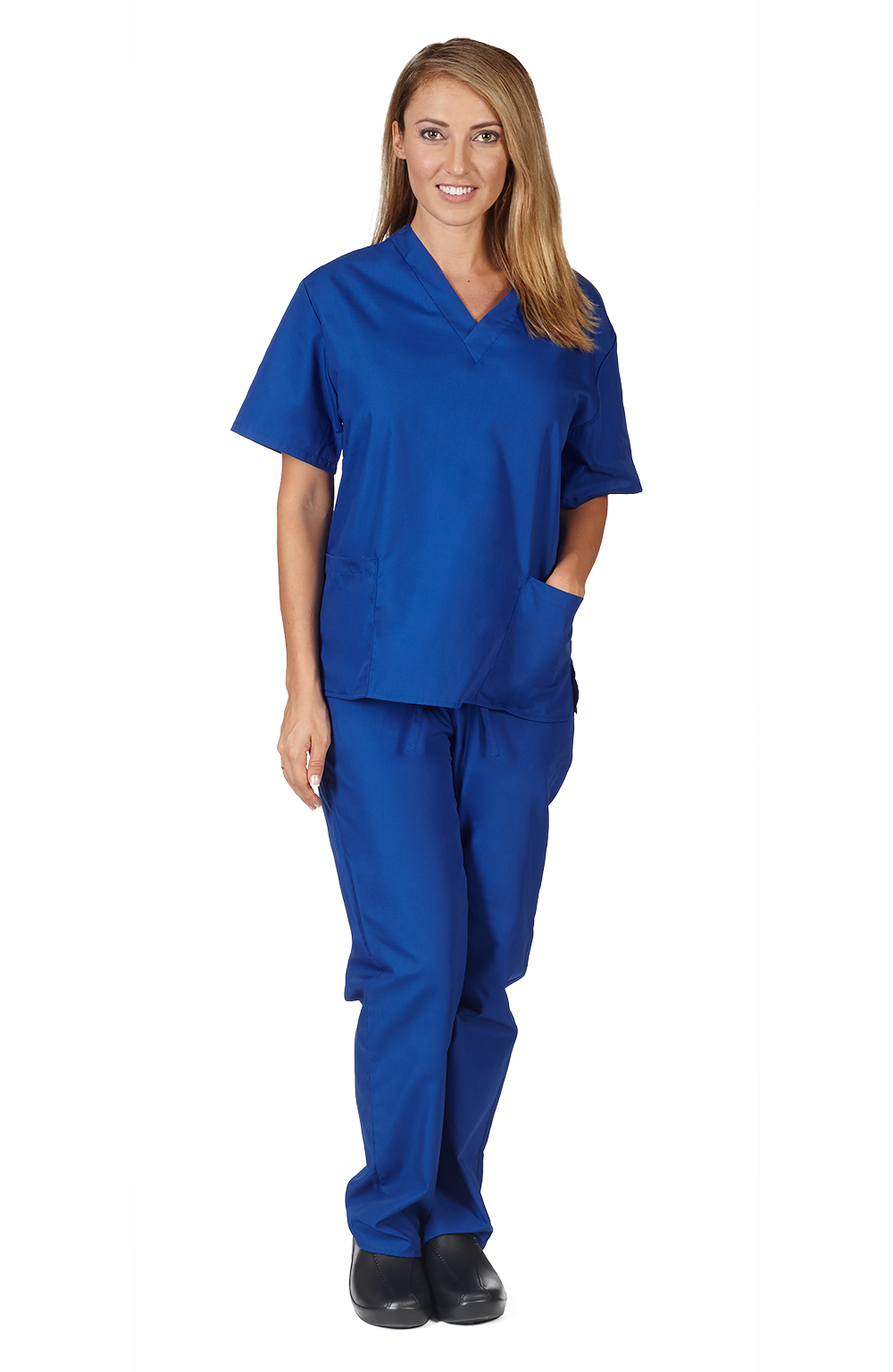 Unisex Nursing Scrubs Set Short Sleeve Top And Blue Pant Matching