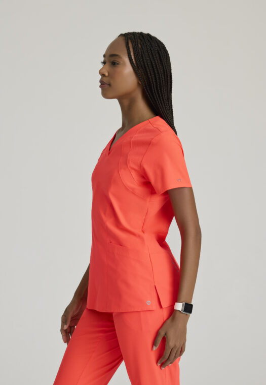 BARCO ONE – Racer Top – 4 Pocket V-Neck Breathable Scrub Top — 5105 - NEON FLAME - Image 3