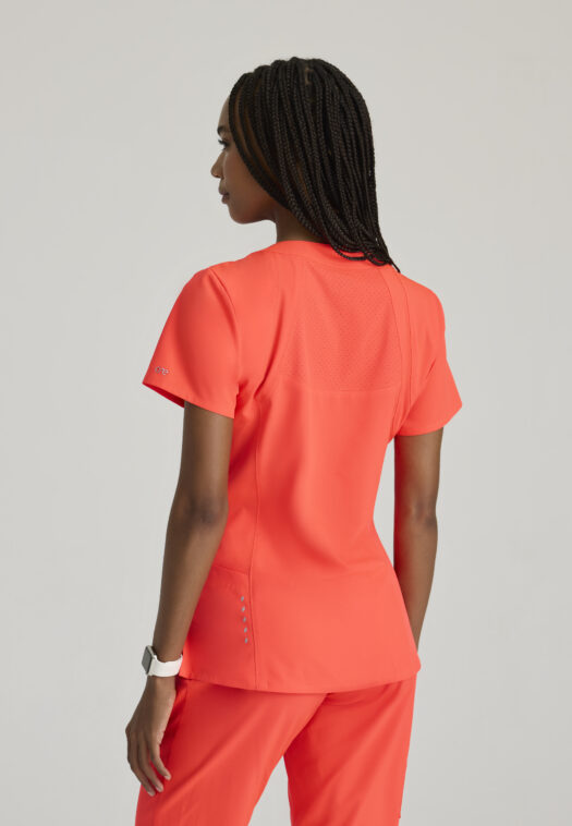 BARCO ONE – Racer Top – 4 Pocket V-Neck Breathable Scrub Top — 5105 - NEON FLAME - Image 4