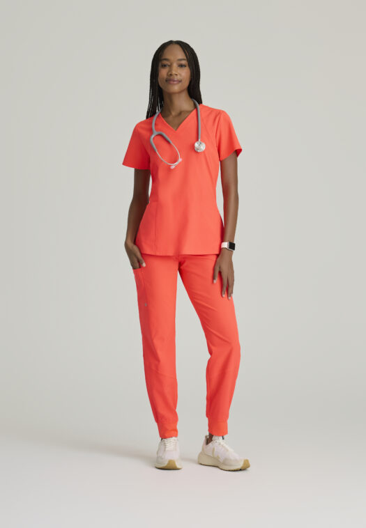 BARCO ONE – Racer Top – 4 Pocket V-Neck Breathable Scrub Top — 5105 - NEON FLAME - Image 5