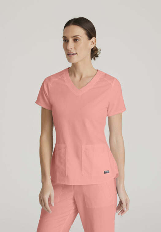 GREY'S ANATOMY™ CLASSIC EMMA TOP – 4 POCKET V-NECK TOP – GRST011 - BRIGHT PAPAYA