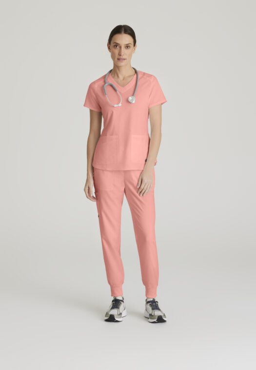 GREY'S ANATOMY™ CLASSIC EMMA TOP – 4 POCKET V-NECK TOP – GRST011 - BRIGHT PAPAYA - Image 5