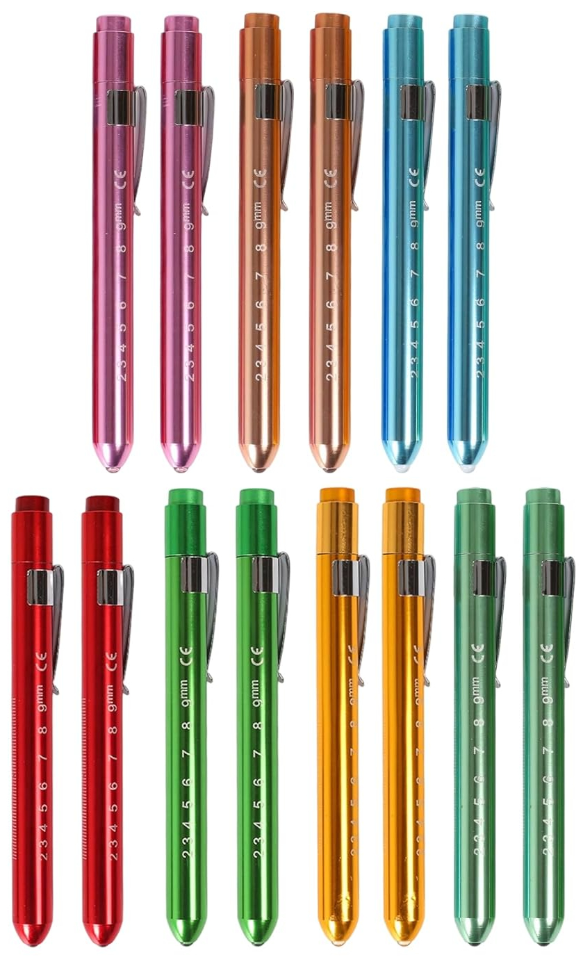 RISEMART Pen Lights for Nurses, 2Pack Reusable Medical Pen Light with Pupil Gauge and Ruler, White Light LED Penlight for Nurse Student Doctors EMT (Black/Green