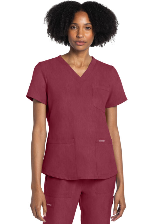 Cherokee Ultra V-Neck Top - Heather Cranberry - CK961A